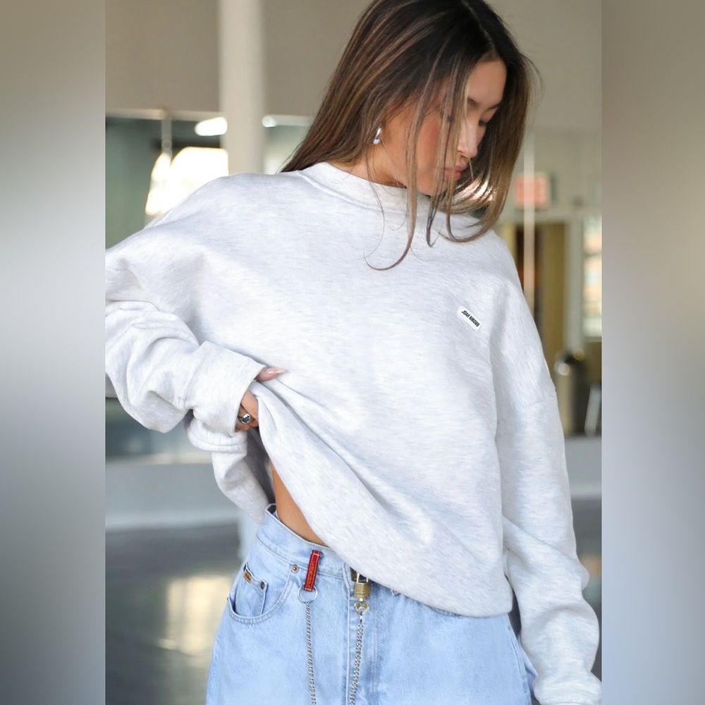 JOAH BROWN Classic Crew Pullover Sweatshirt Size M/L Pearl Gray French Terry NWT